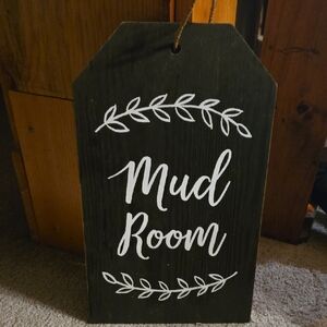 Mud Room Hanging Sign - Black with White Lettering